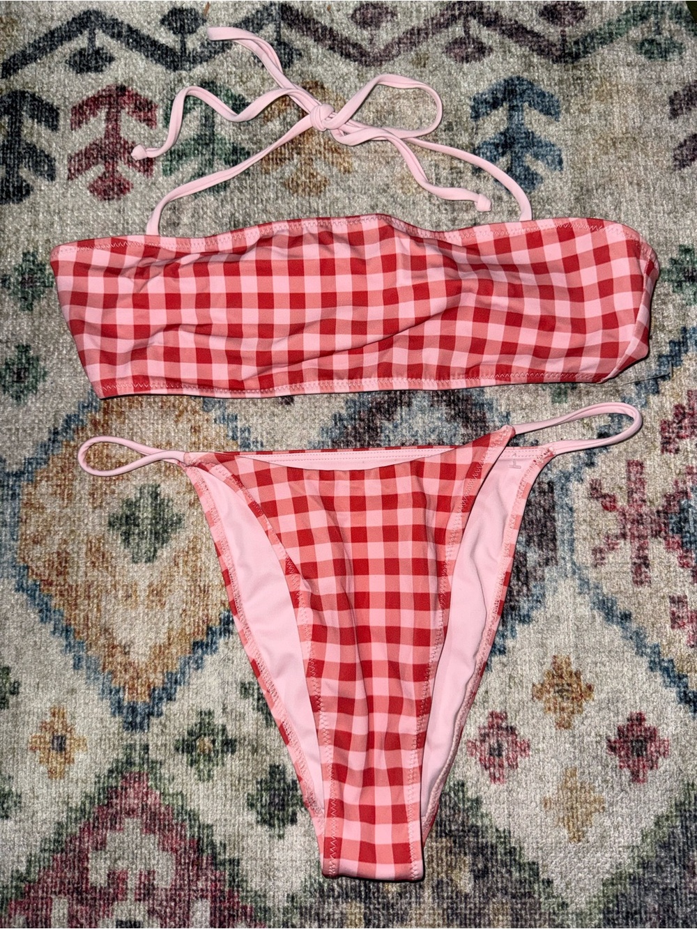 Red Pink Gingham Bikini Set